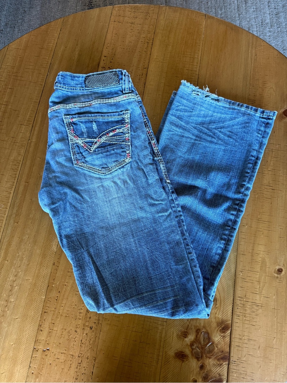 Rock & Roll Cowgirl Light Blue Boot Cut Jeans with Embroidered Pocket